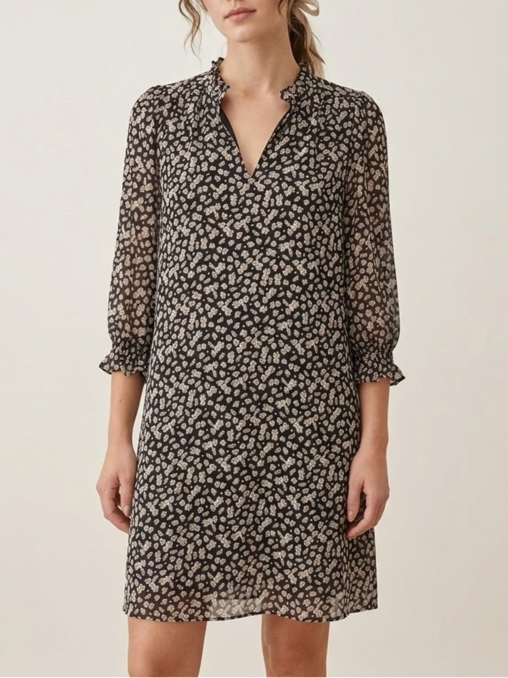 HOBBS LONDON Stefania Ditsy Floral Mini Shift Dress Black White US 4